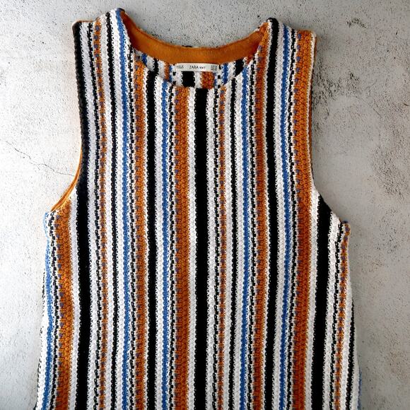 Zara Chunky Knit Striped Sweater Vest Medium 70s preppy Retro Boho Coastal Basic - Picture 1 of 6